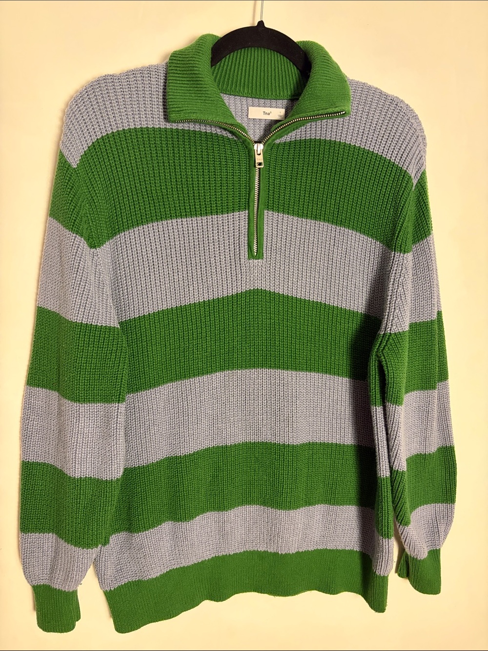 Aritzia TNA Oversized Quarter-Zip Sweater - Size Small - Striped Blue & Green